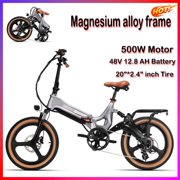 MIHOGO RX 2.4 stadselcykel, 500W motor, 12.8AH batteri, ram i magnesiumlegering, 20*2.4 däck, elcykel med mjuk baksida, hopfällbar