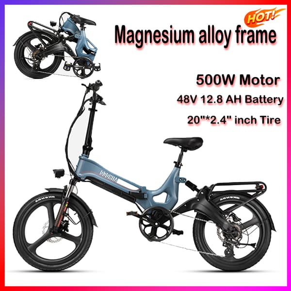 MIHOGO RX 2.4 stadselcykel, 500W motor, 12.8AH batteri, ram i magnesiumlegering, 20*2.4 däck, elcykel med mjuk baksida, hopfällbar