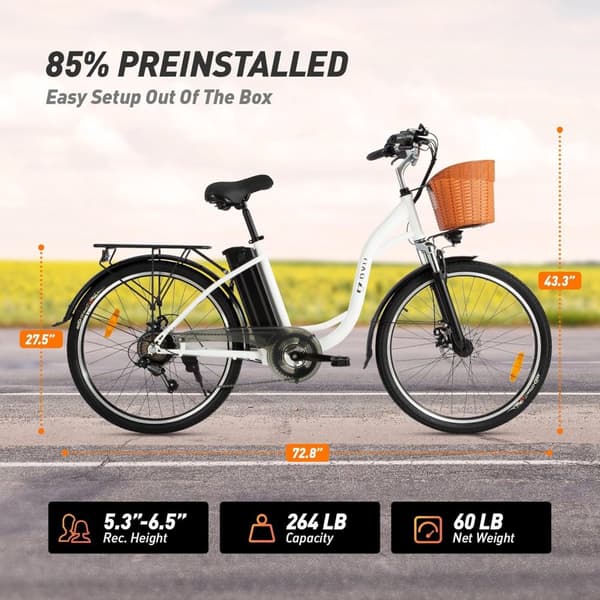 DYU C6 Urban elcykel - 26" hjul 36v 12.5Ah batteri upp till 70 km max räckvidd stadselcykel