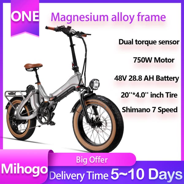 MIHOGO One hopfällbar elcykel, 750W motor, 45 km/h, 28,8 Ah batteri, 7 hastigheter, momentsensor
