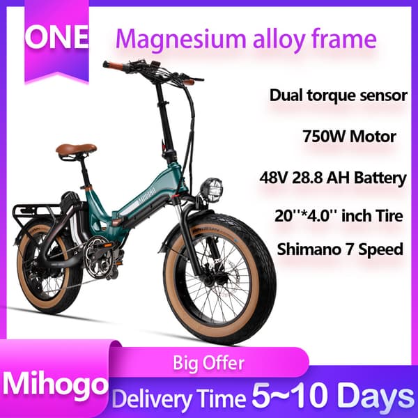 MIHOGO One hopfällbar elcykel, 750W motor, 45 km/h, 28,8 Ah batteri, 7 hastigheter, momentsensor