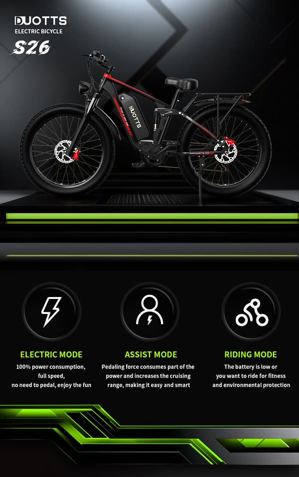 DUOTTS S26 elektrisk cykel mountainbike med 750W * 2 dobbelte motorer, 20AH Samsung batteri giver rækkevidde 60-120 km elektrisk cykel