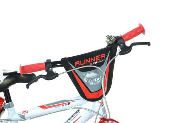 SCH RUNNER 14'', cykel för barn, lämpad för barn 4 till 6 år, med en längd på 100 till 120 cm, med cykelsignal och vattenflaska, röd