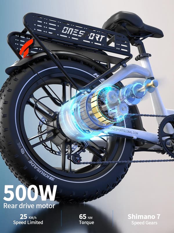 OneSport OT08 elcykel 500W,48V 18Ah batteri,20"*4.0 fettdäck, räckvidd 80-90km,hydraulisk skivbroms fram och bak,Shimano 7 växlar