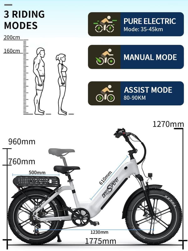 OneSport OT08 elcykel 500W,48V 18Ah batteri,20"*4.0 fettdäck, räckvidd 80-90km,hydraulisk skivbroms fram och bak,Shimano 7 växlar