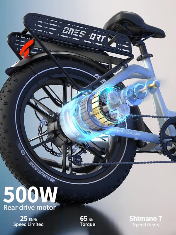 OneSport OT08 elcykel 500W,48V 18Ah batteri,20"*4.0 fettdäck, räckvidd 80-90km,hydraulisk skivbroms fram och bak,Shimano 7 växlar