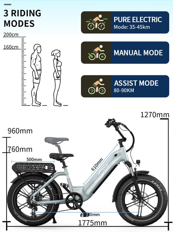 OneSport OT08 elcykel 500W,48V 18Ah batteri,20"*4.0 fettdäck, räckvidd 80-90km,hydraulisk skivbroms fram och bak,Shimano 7 växlar