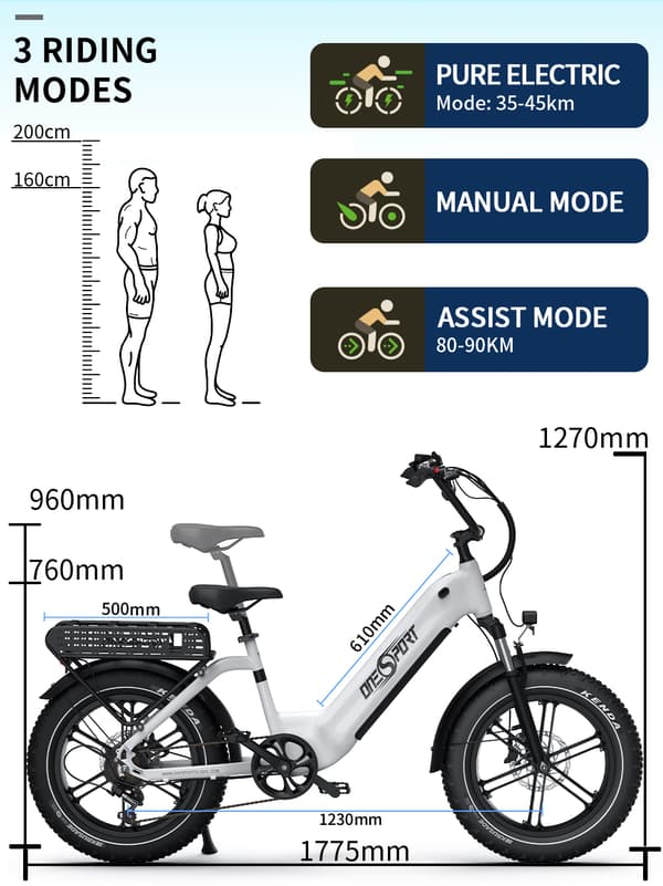 OneSport OT08 elcykel 500W,48V 18Ah batteri,20"*4.0 fettdäck, räckvidd 80-90km,hydraulisk skivbroms fram och bak,Shimano 7 växlar