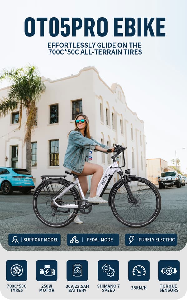 Onesport OT05 PRO 250W Elcykel|70–80 km räckvidd|36V 22,5AH batteri|Shimano 7-växlad|Momentsensor|Elcykel för stadspendling