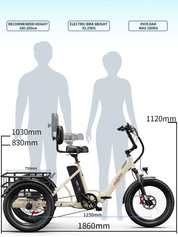 OneSport OT30 Pro cargo elektrisk cykel 500W, 48V 18AH batteri, maksimal rækkevidde 80-90 km, 20 "* 3.0 terrængående dæk, Shimano 7-trins, foldbar