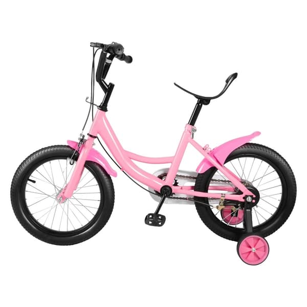 Justerbar pink børnecykel, 16-tommer hjul, stabile støttehjul,Lyserød