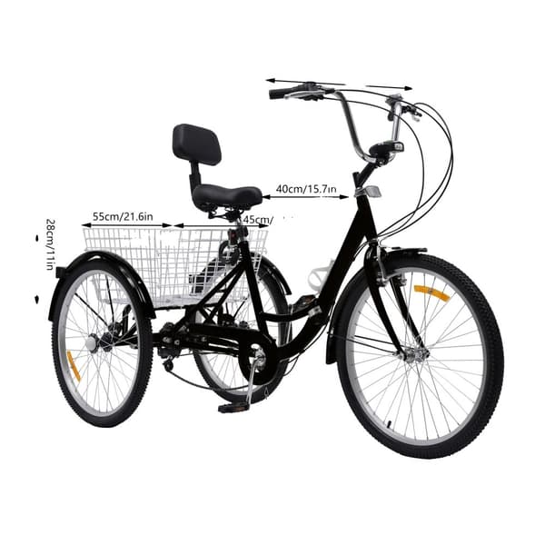 24 Tommer Voksen Tricycle, Justerbar Sædehøjde, 7-Trins Gearsystem,Sort