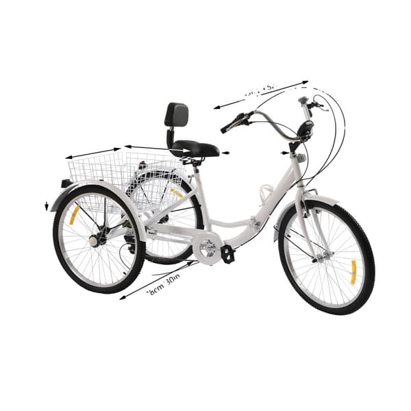 Voksen Tricycle, 7-Gears, Belastningsevne 120kg,HVID