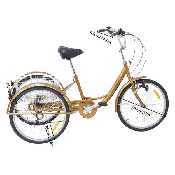 24-tommer voksen tricycle, 6 gear, maksimal belastningskapacitet 120 kg,guld