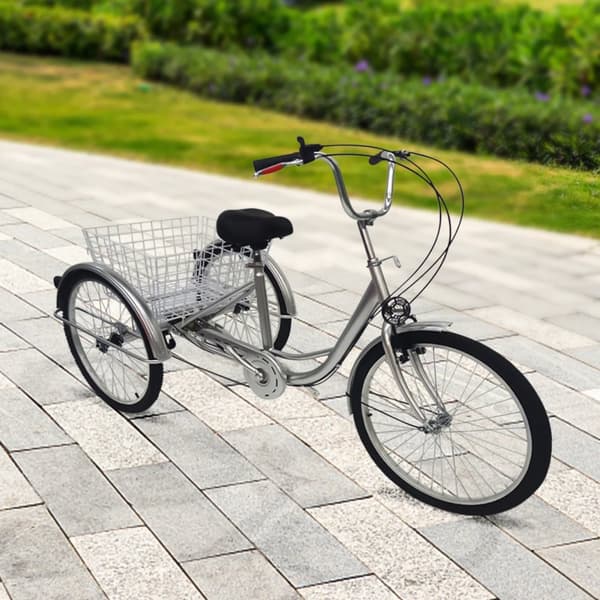 Trehjulig cykel, 6-växlad Justerbar, Miljövänlig Dynamo-driven Lampa, Bekväm Justerbar Säte,Silver