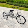 Miniatyrbild 2 av 2: Trehjulig cykel, 6-växlad Justerbar, Miljövänlig Dynamo-driven Lampa, Bekväm Justerbar Säte,Silver