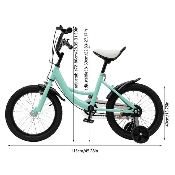 Barncykel, 16 tum hjulstorlek, justerbart säte och styre,Grön 16 Zoll