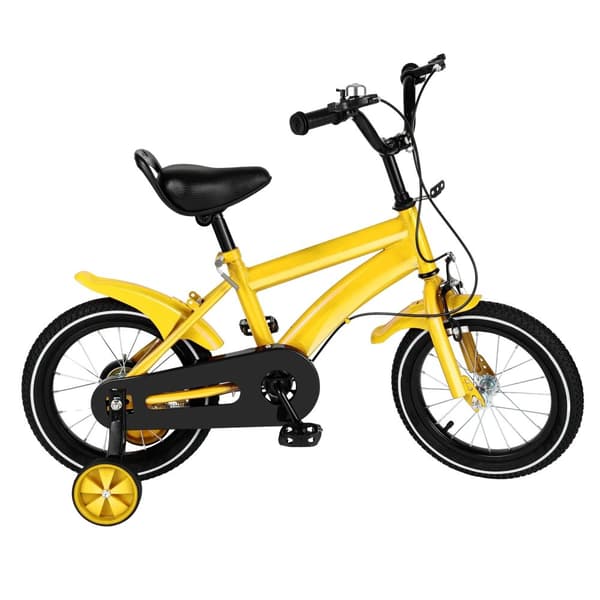 14 Tum Barncykel, Justerbar Sits Höjd, Hållbar Kolfiberstålram,Gul