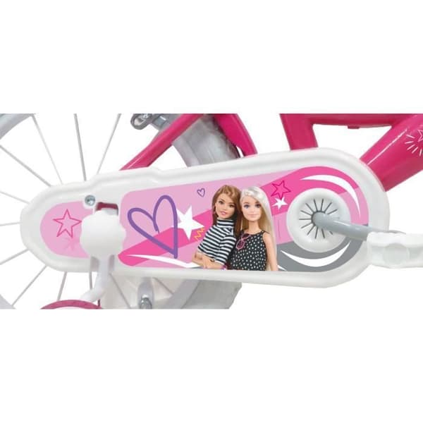 14'' BARBIE barncykel för flickor (storlek 90 till 105 cm) utrustad med 2 bromsar, dockhållare och främre korg (OFFICIELL SÄLJARE EDEN BIKES)