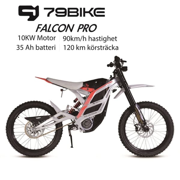 79BIKE Falcon Pro, 10 kW motor, 72V 35Ah batteri, räckvidd 120 km, toppfart 85 km/h,Elektrisk Dirt Bike-Vit och röd