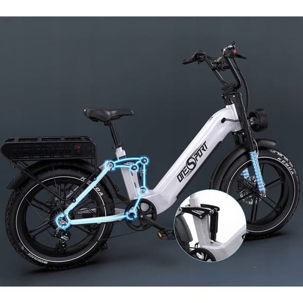 ONESPORT OT08 pro elcykel 48V 500W 18A 45HP/H 190HP 20" breda däck Lätt att flytta och parkera. Vit