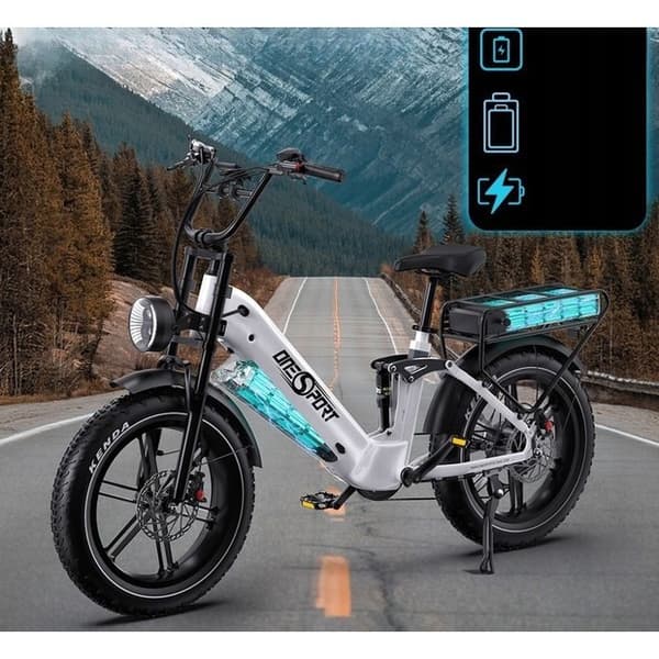 ONESPORT OT08 pro elcykel 48V 500W 18A 45HP/H 190HP 20" breda däck Lätt att flytta och parkera. Vit