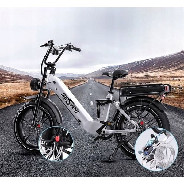 ONESPORT OT08 pro elcykel 48V 500W 18A 45HP/H 190HP 20" breda däck Lätt att flytta och parkera. Vit