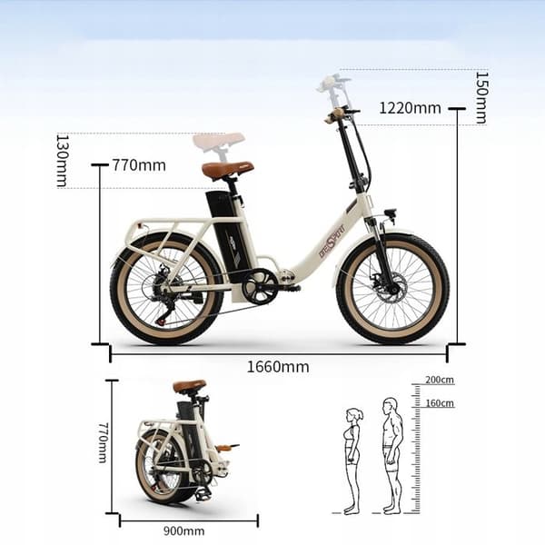 2025 ONESPORT OT16-2 Fällbar elcykel 250W 48V 17Ah 120KM 20" FR Maximalt last: 120 kg Maxhastighet: 25 km/h(10-18-25)