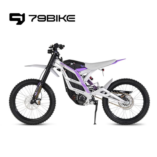 79BIKE Falcon Pro, 10 kW motor, 72V 35Ah batteri, räckvidd 120 km, toppfart 85 km/h,Elektrisk Dirt Bike--Vit-lila