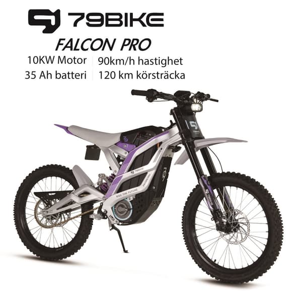 79BIKE Falcon Pro, 10 kW motor, 72V 35Ah batteri, räckvidd 120 km, toppfart 85 km/h,Elektrisk Dirt Bike--Vit-lila