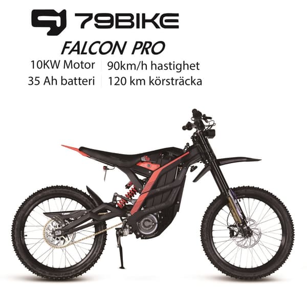 79BIKE Falcon Pro, 10 kW motor, 72V 35Ah batteri, räckvidd 120 km, toppfart 85 km/h,Elektrisk Dirt Bike- Svart och rött