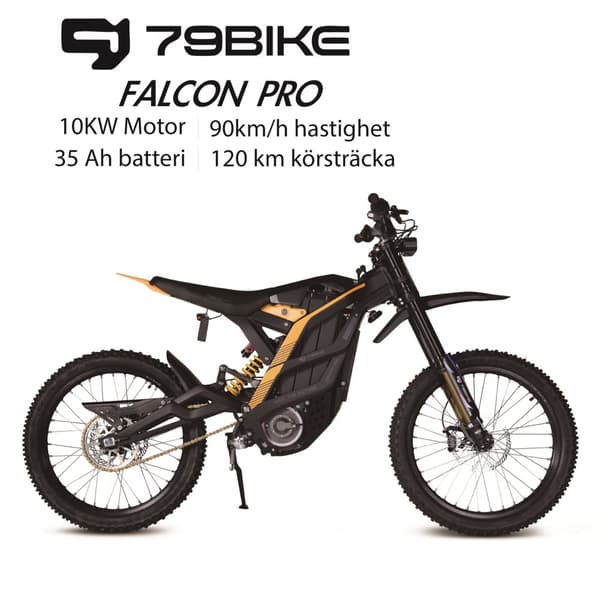 79BIKE Falcon Pro, 10 kW motor, 72V 35Ah batteri, räckvidd 120 km, toppfart 85 km/h,Elektrisk Dirt Bike- Svart och gul
