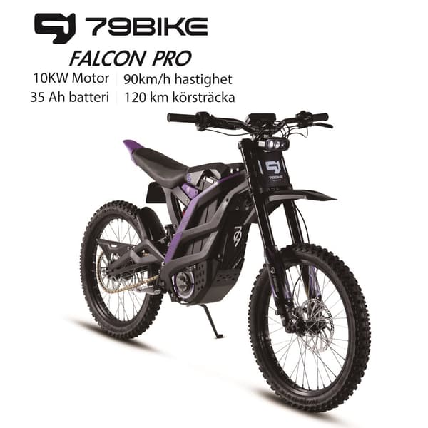 79BIKE Falcon Pro, 10 kW motor, 72V 35Ah batteri, räckvidd 120 km, toppfart 85 km/h,Elektrisk Dirt Bike- Svartlila