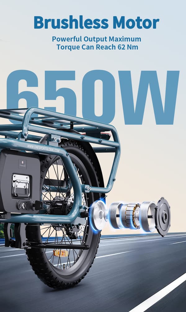 ONESPORT OT01 650W motor, 27AH batteri, 20*2,6 tums däck, 100 km räckvidd, 25 km/h hastighet, elcykel