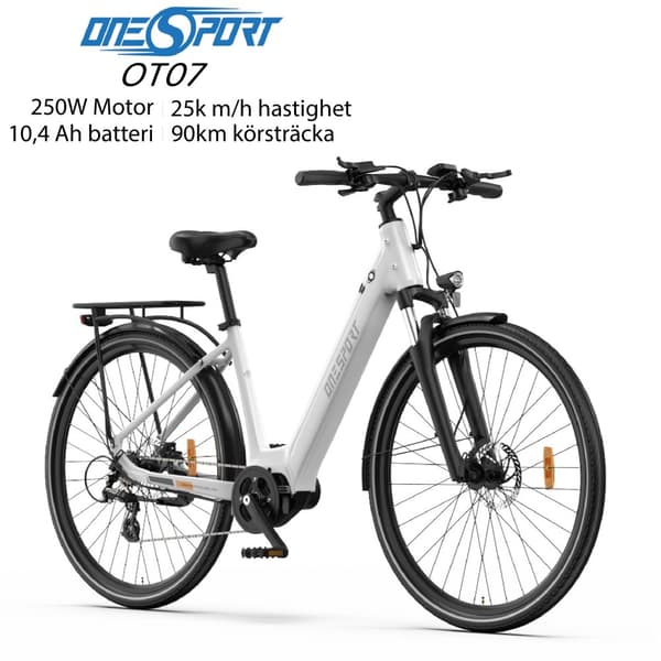 ONESPORT OT07 250W motor, 10,4AH batteri, 700C*45C däck, 90 km räckvidd, 25 km/h hastighet, hydraulisk skivbroms, elcykel Vit