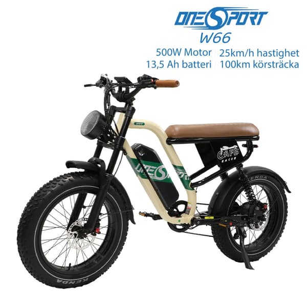 ONESPORT W66 500W motor, 13,5AH batteri, 20*4,0 tum däck, 100 km räckvidd, 25 km/h hastighet, elcykel