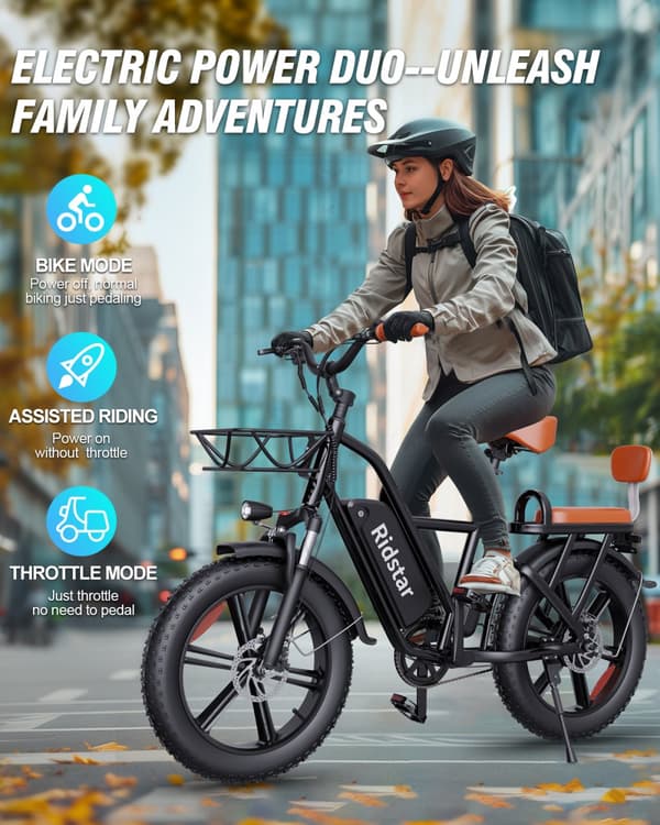 Elcykel RIDSTAR FM001, 2 sæder, 20", 1000W motor, 48V 15Ah batteri, tykke dæk