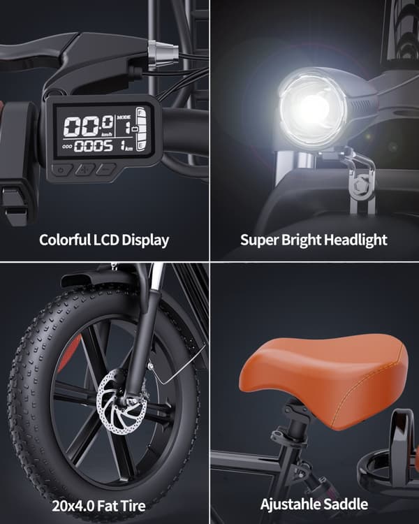 Elcykel RIDSTAR FM001, 2 sæder, 20", 1000W motor, 48V 15Ah batteri, tykke dæk