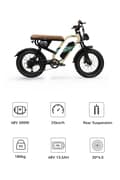 Miniatyrbild 7 av 11: ONESPORT W66 13,5AH batteri, 100 km räckvidd, 500W motor, 25 km/h hastighet, 20*4,0 tum däck, elcykel