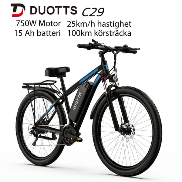 DUOTTS C29 15AH batteri, 750W motor, 100 km räckvidd, 50 km/h hastighet, SHIMANO 21 växlar, elcykel