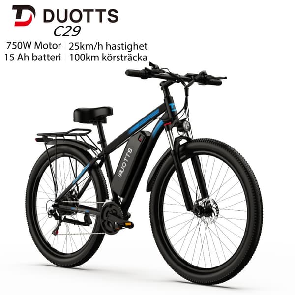 DUOTTS C29 15AH batteri, 100 km räckvidd, 750W motor, 50 km/h hastighet, SHIMANO 21 växlar, elcykel