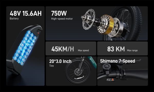 DYU C9 750W Hopfällbar Elscooter | 82 Mile Räckvidd, IP54 Vattentät - Högt Vridmoment Pendlar-E-Bike med Hydrauliska Bromsar