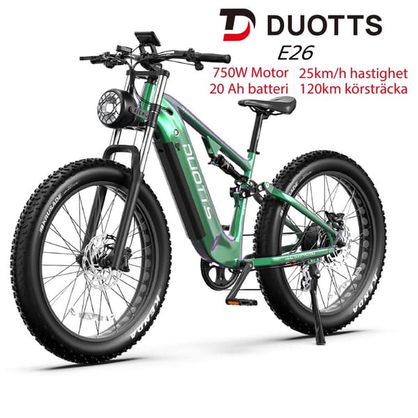 DUOTTS E26 750W motor, 20AH batteri, 120 km räckvidd, 25 km/h hastighet, hydrauliska skivbromsar, elcykel Grön