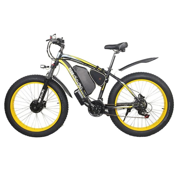 GOGOBEST GF700 26" sähkömaastopyörä, jossa on kaksi 500 W:n moottoria ja SHIMANO 27-vaihteinen vaihteisto Keltainen