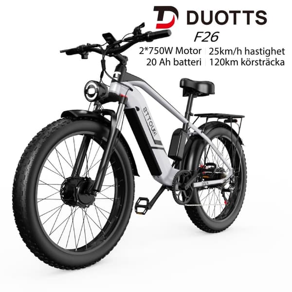 DUOTTS F26 2*750W motor, 20AH batteri, 120 km räckvidd, SHIMANO 7-växlad, hydrauliska skivbromsar, elcykel