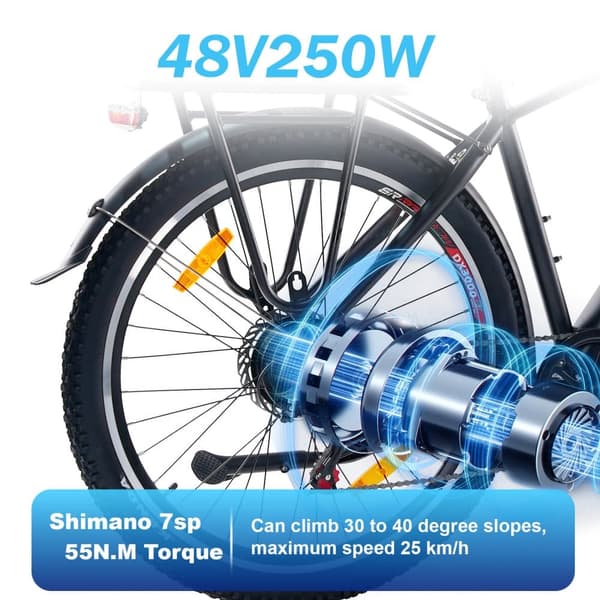 Sähköpyörä TTGO M300, 250 W vääntömomenttianturilla, 36 V 20 Ah, 27,5" työmatkoille ja vapaa-ajalle