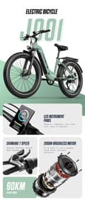 Miniatyrbillede 3 af 11: JOOBIKE J001 elcykel: 1000W motor, 90 km rækkevidde, off-road og pendler elcykel med Shimano 7-trins gear og LCD-skærm