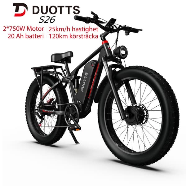 DUOTTS S26 2*750W motor, 20AH batteri, 120 km räckvidd, SHIMANO 7-växlad, hydrauliska skivbromsar, elcykel