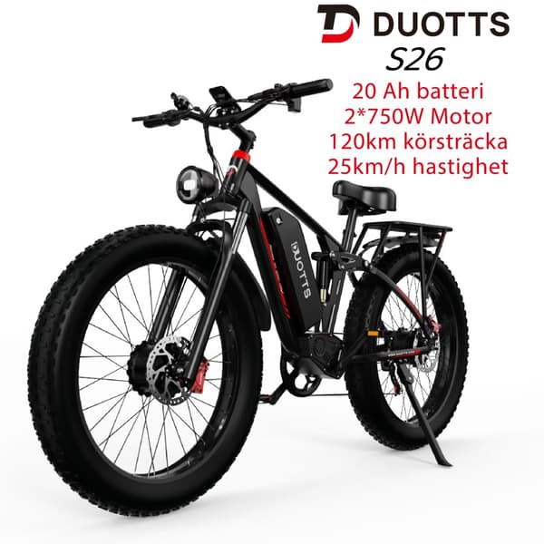 DUOTTS S26 20AH batteri, 120 km räckvidd, 2*750W motor, SHIMANO 7-växlad, hydrauliska skivbromsar, elcykel