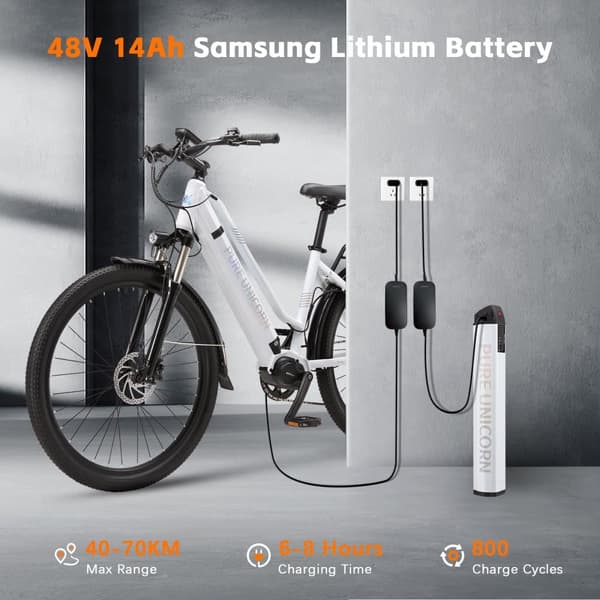 Sähköinen kaupunkipyörä PURE UNICORN U8, 48V 500W keskiajo, Samsung-akku, valkoinen työmatkoihin